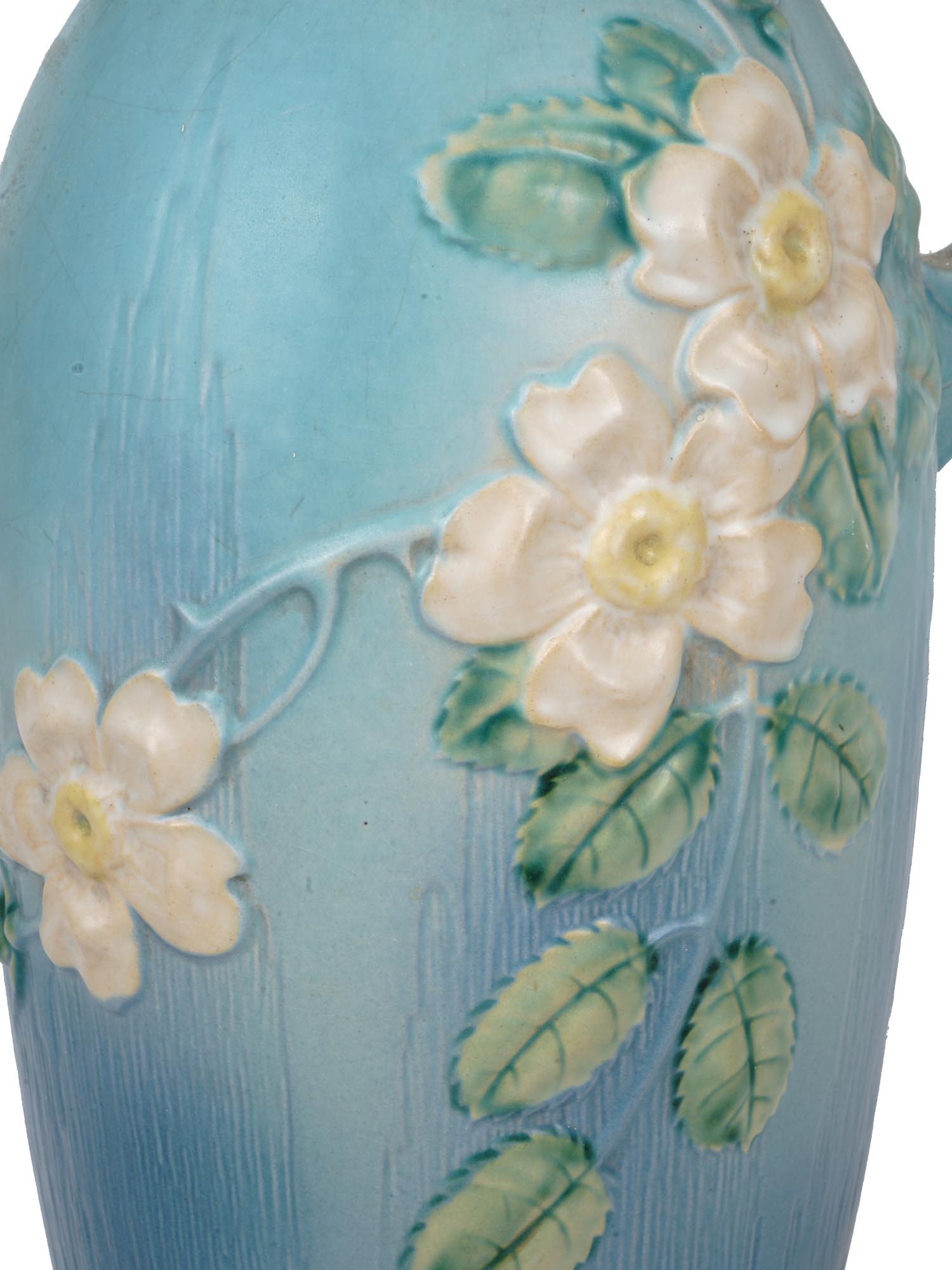 LARGE ROSEVILLE BLUE APPLE BLOSSOM POTTERY VASE PIC-6